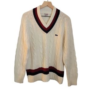 Vintage 1980's Izod Lacoste Mens Tennis Sweater Chunky Cable Knit Cricket M